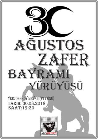 GİRESUN ADD’NİN 30 AĞUSTOS ZAFER YÜRÜYÜŞÜ YARIN 19.30’DA…