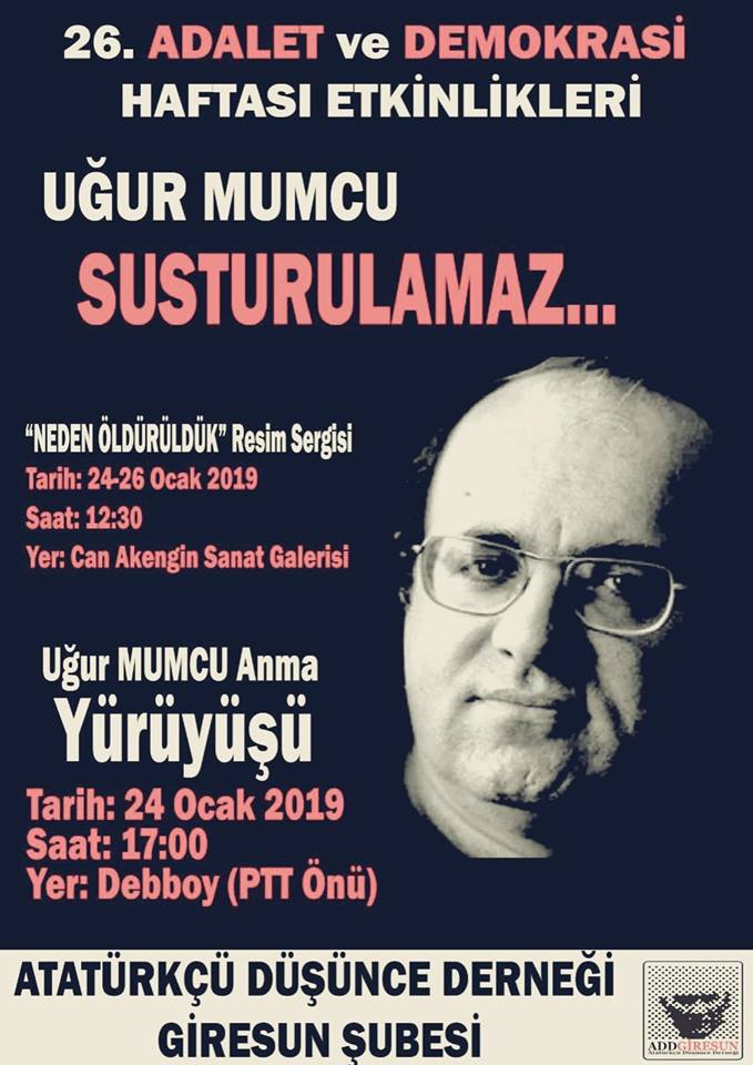 ADD GİRESUN ŞUBESİ UĞUR MUMCU İÇİN ANMA ETKİNLİĞİ DÜZENLİYOR