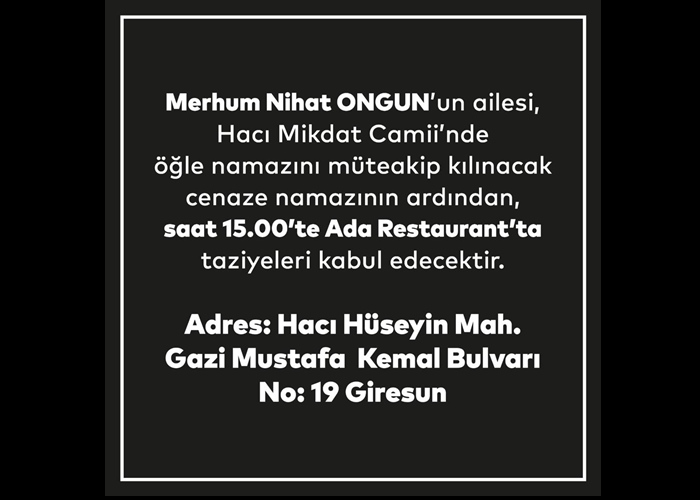 Nihat Ongun için taziye yeri belirlendi