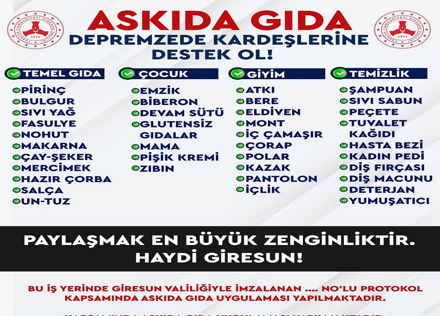 Depremzedeler için askıda gıda projesi başladı