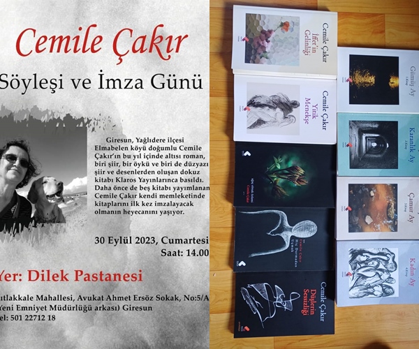 Cemile Çakır kitaplarını imzalıyor