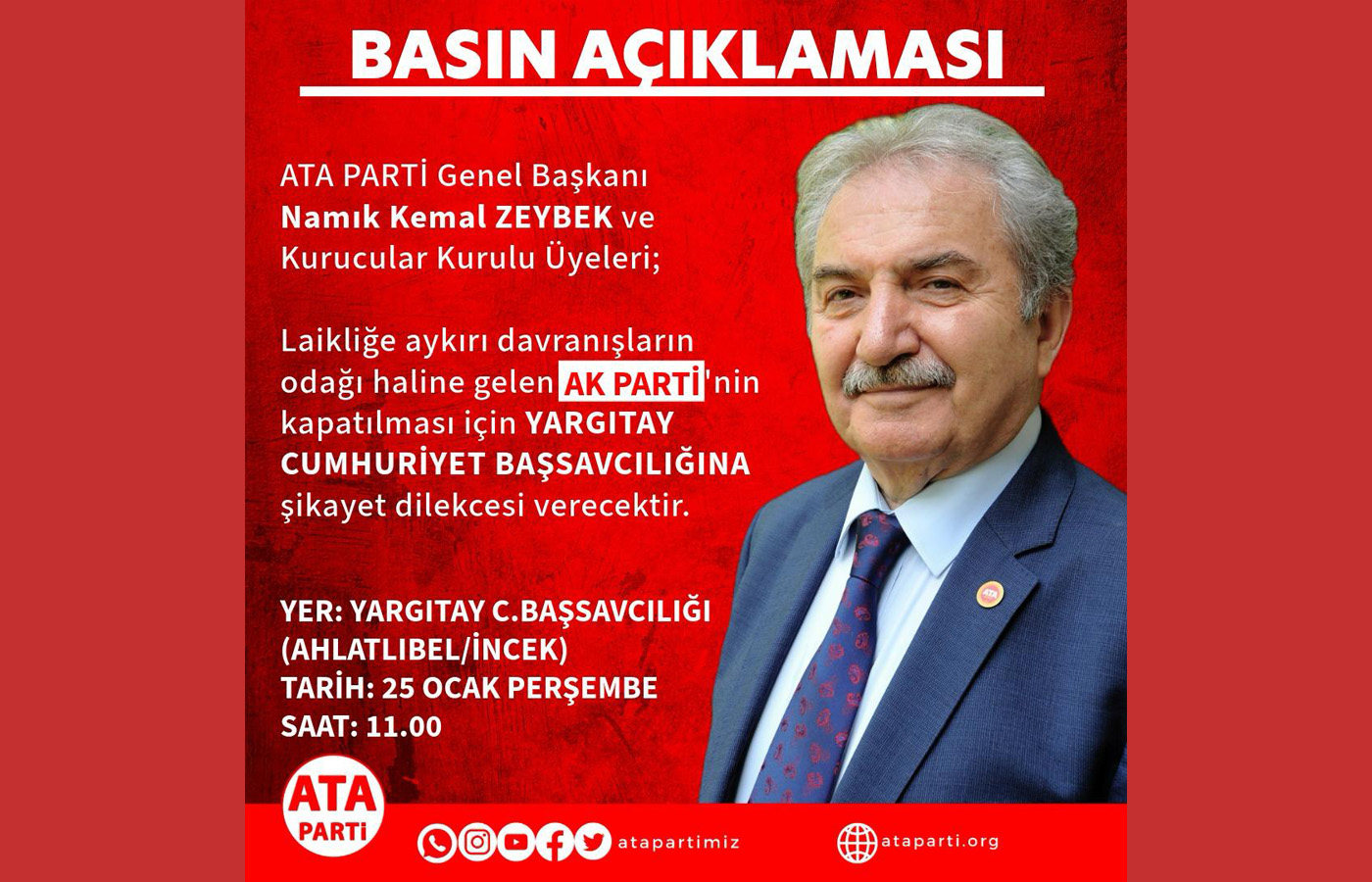 ATA Parti, Ak Parti kapatılsın diye dilekçe veriyor