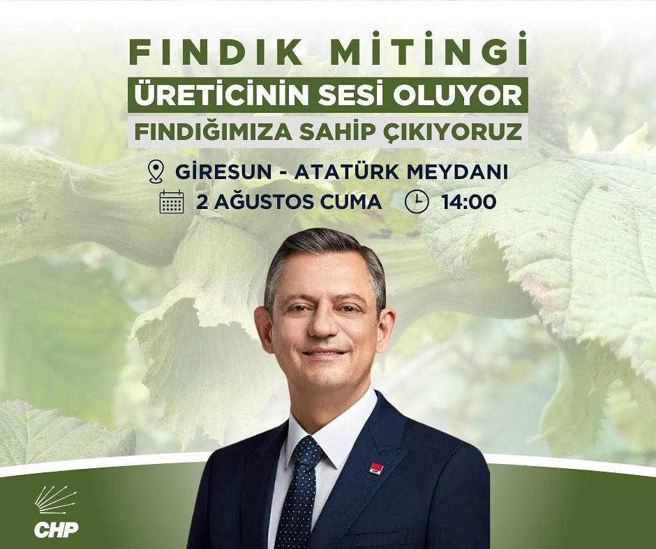 Özgür Özel fındık mitingi için Giresun’a geliyor