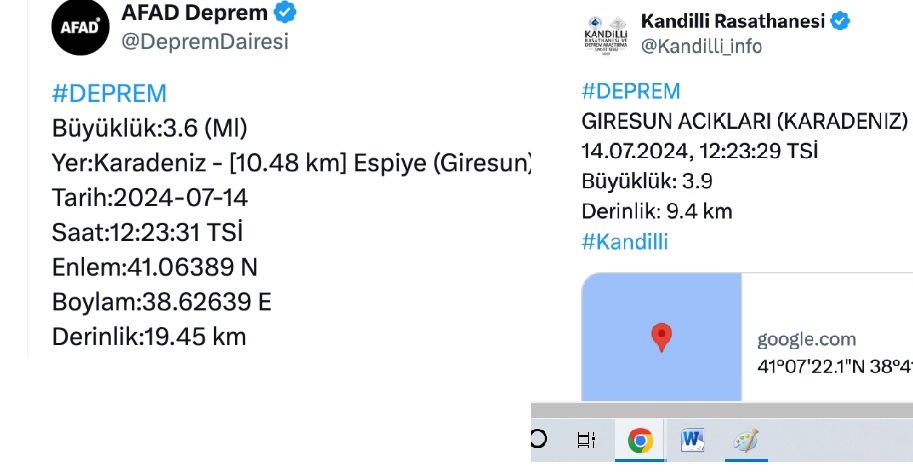 Depremin merkez üssü Espiye